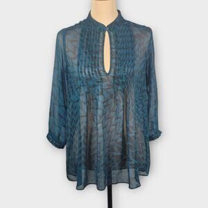 Banana Republic Factory Geometric Print Sheer Top Small Vacation Travel Cruise